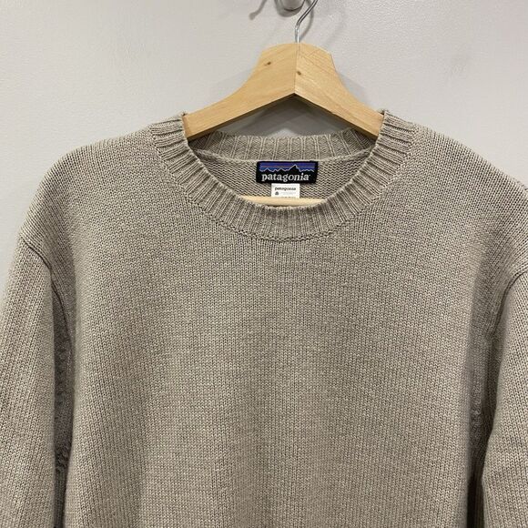 PATAGONIA L Gray Striped LS Crewneck Knit Sweater Lambswool Preppy Ski Outdoors - Picture 11 of 16